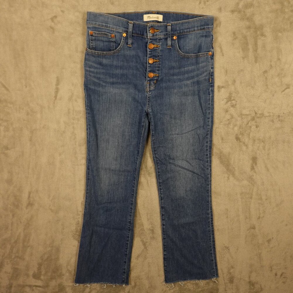 Madewell Cali‎ Demi-Boot Jeans Button Fly Women’s 29 Light Wash Raw Hem Cropped